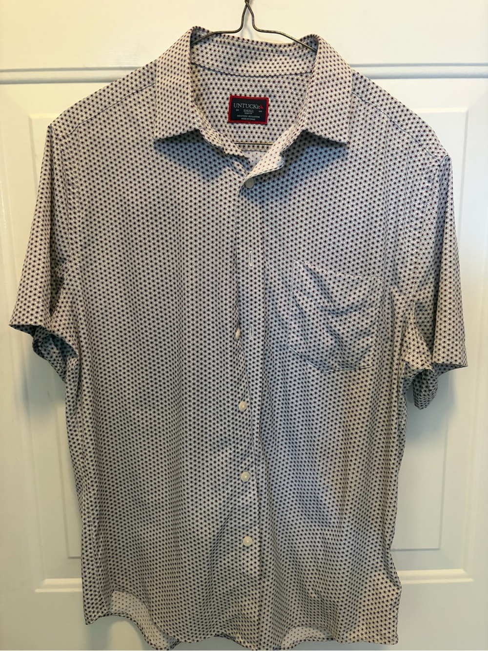 UNTUCKit White Short Sleeve Button-Down with Navy Dot Print